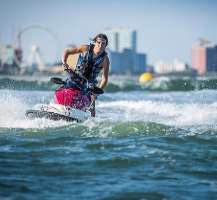 The star also enjoys water sports like riding a water scooter in his free time.